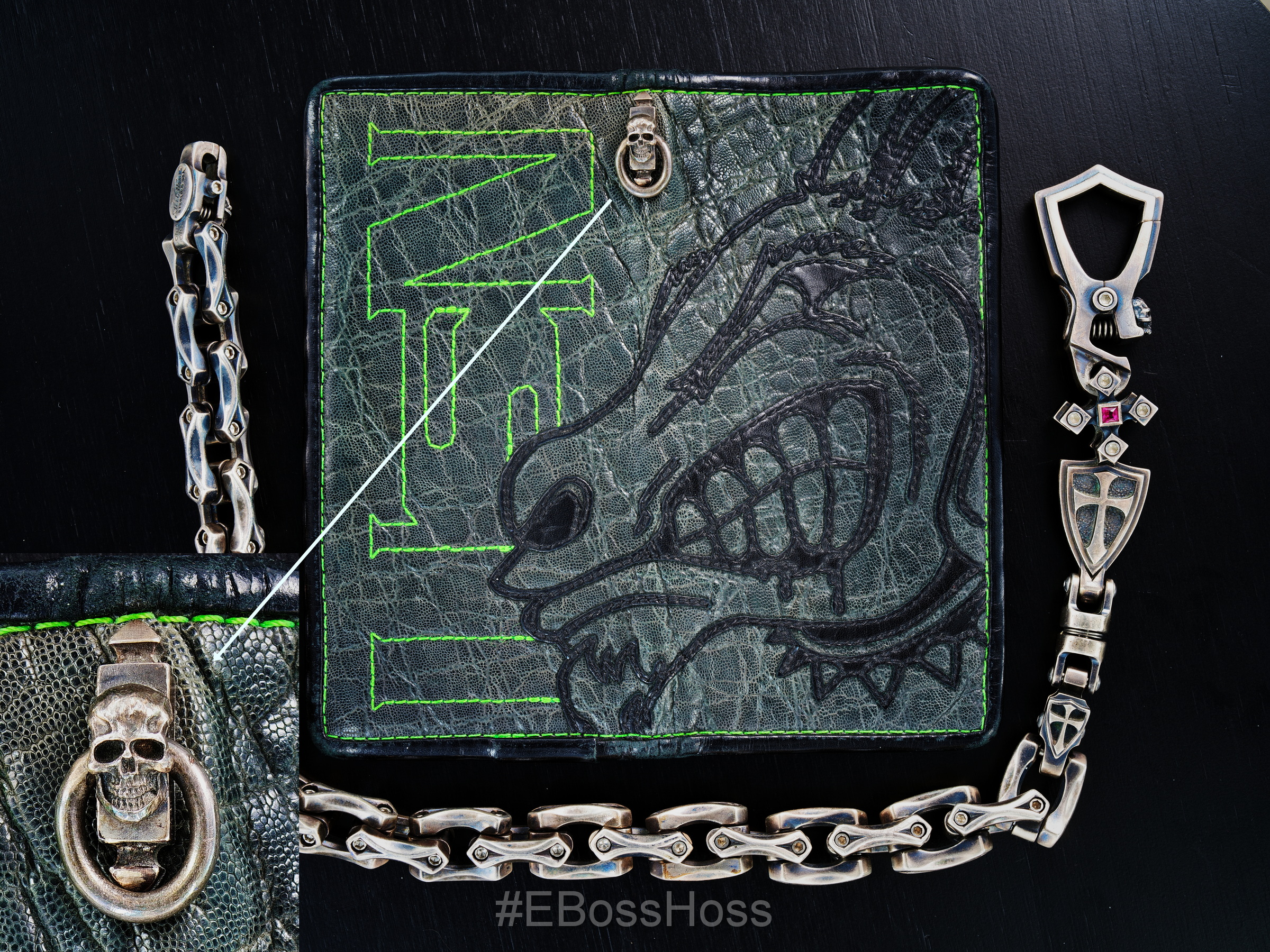 Steel Flame Sterling Silver Axe Link Motorcycle Wallet Chain and Wallet