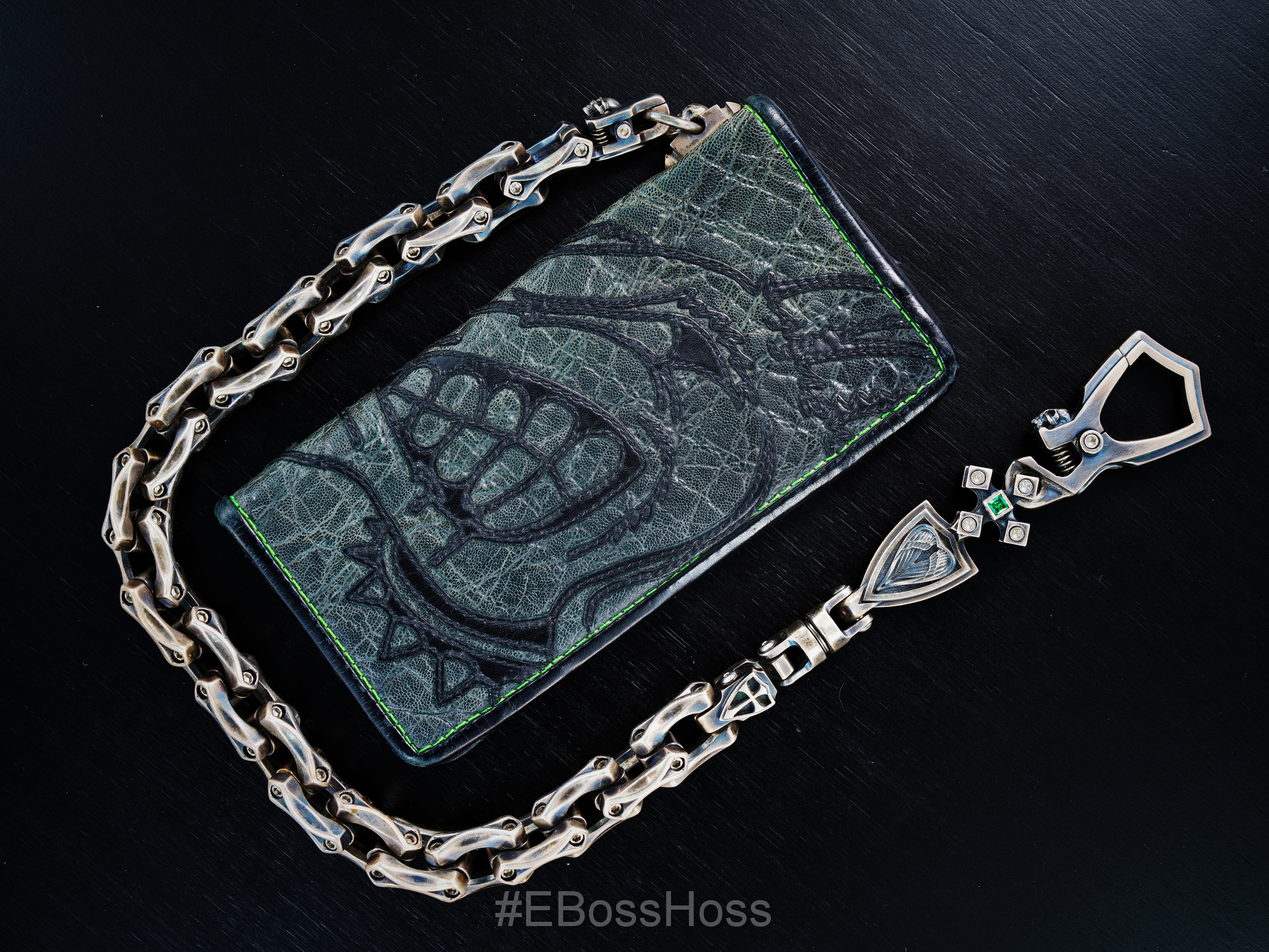 Steel Flame Sterling Silver Axe Link Motorcycle Wallet Chain and Wallet
